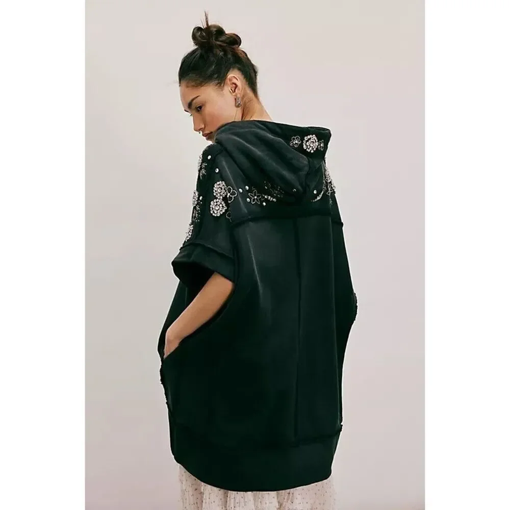 Free People We The Free Diamond In The Rough Vest Embellished Hoodie Oversized L